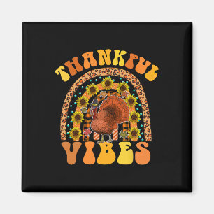 Thankful Vibes Rainbow Turkey Fall Retro Groovy Th Magnet