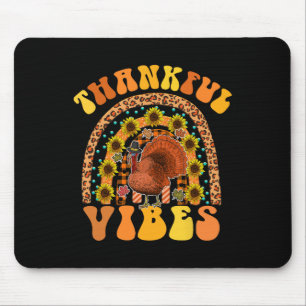 THANKFUL VIBES Rainbow Turkey Fall Retro Groovy Th Mouse Mat
