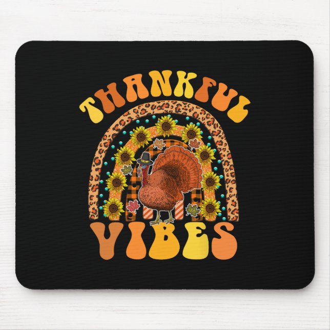THANKFUL VIBES Rainbow Turkey Fall Retro Groovy Th Mouse Mat (Front)