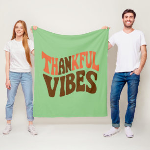 Thankful Vibes Thanksgiving Vintage Thankful Fleece Blanket
