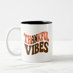 Thankful Vibes Thanksgiving Vintage Thankful  Two-Tone Coffee Mug