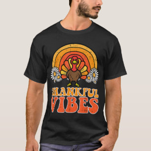 Thankful Vibes Turkey Rainbow Funny Retro Thanksgi T-Shirt