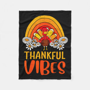 Thankful Vibes Turkey Retro Groovy Thanksgiving Ra Fleece Blanket