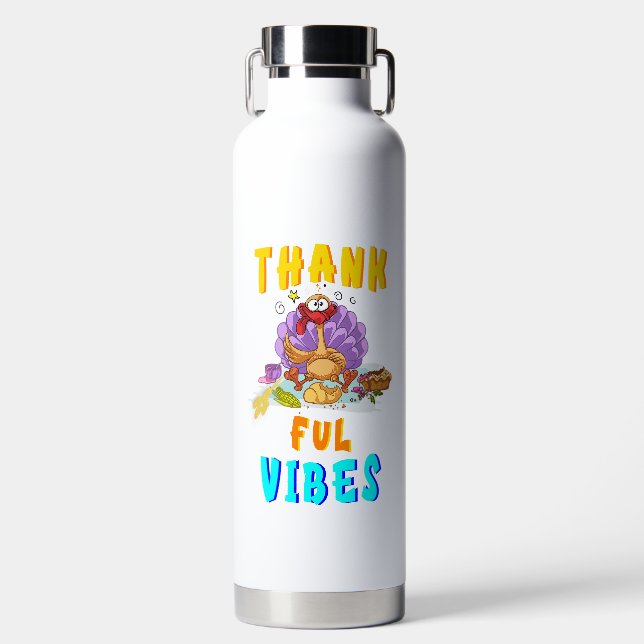 Thankful Vibes Water Bottle (Front)