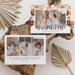 Thankful Watercolor Fall Leaves Thanksgiving Photo Holiday Card