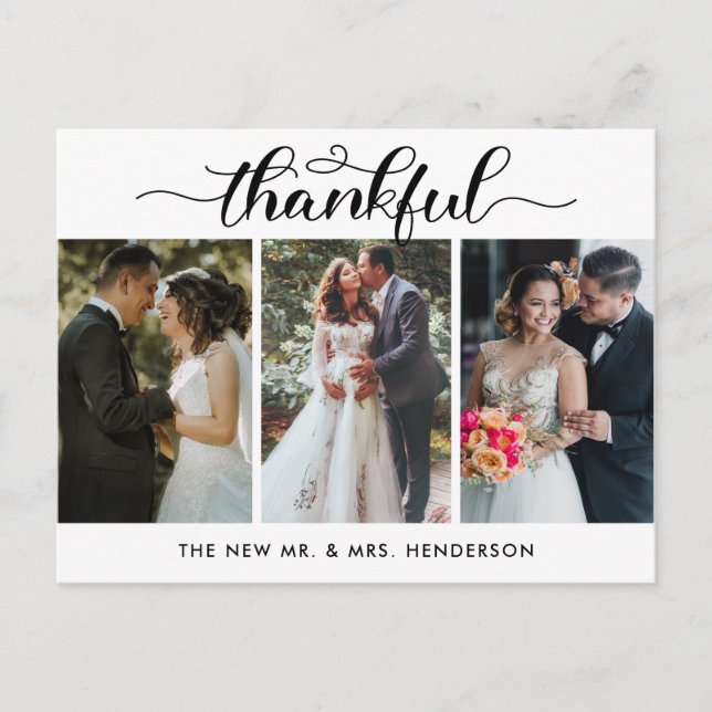 Thankful Wedding Photo Collage Thank You Postcard (Front)