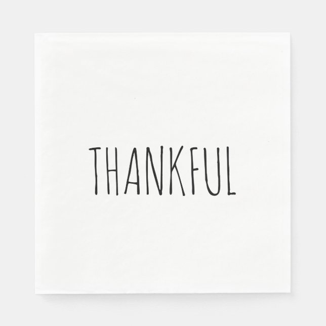 THANKFUL White & Black Thanksgiving Dinner Napkins (Front)