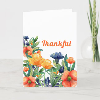 Thankful Wildflowers Thanksgiving Orange Holiday Card