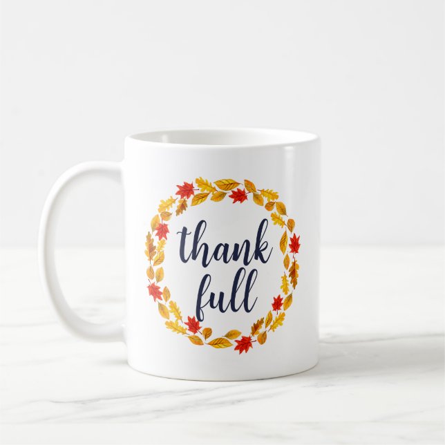 Thankfull Watercolor Fall Leaf Wreath Coffee Mug (Left)