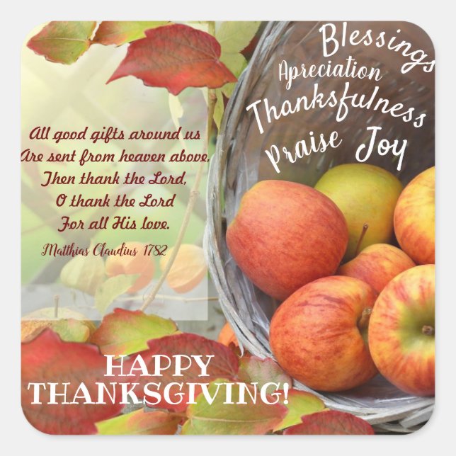 Thankfulness for God's gifts Square Sticker (Front)