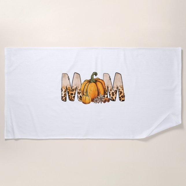 Thankgiving Mum Pumpkin Leopart Beach Towel (Front)