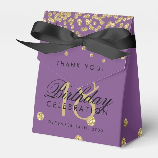 Thanks 18th Birthday Gold Glitter Confetti Purple Favour Box (Front Side)