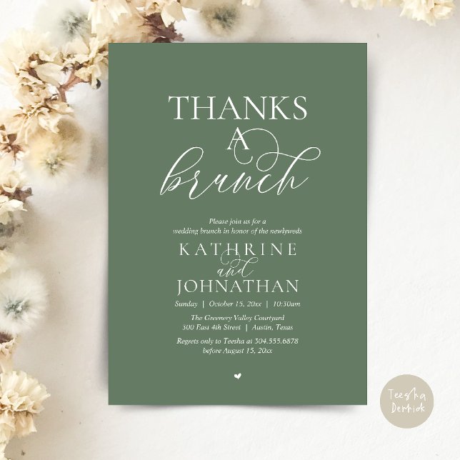 Thanks A Brunch, Modern Classy Wedding Invitation (Thanks A Brunch, Modern Classy Wedding Invitation Card in Sage Green)