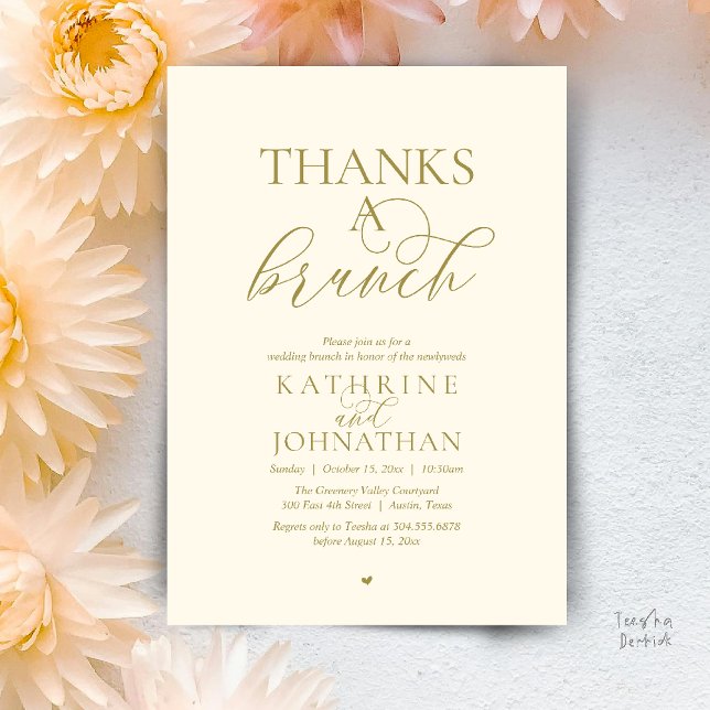 Thanks A Brunch, Modern Classy Wedding Invitation (Thanks A Brunch, Modern Classy Wedding Invitation Card in Yellow Gold)