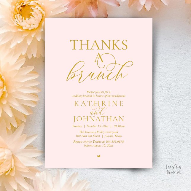 Thanks A Brunch, Modern Classy Wedding Invitation (Thanks A Brunch, Modern Classy Wedding Invitation Card in Yellow Gold and Blush)