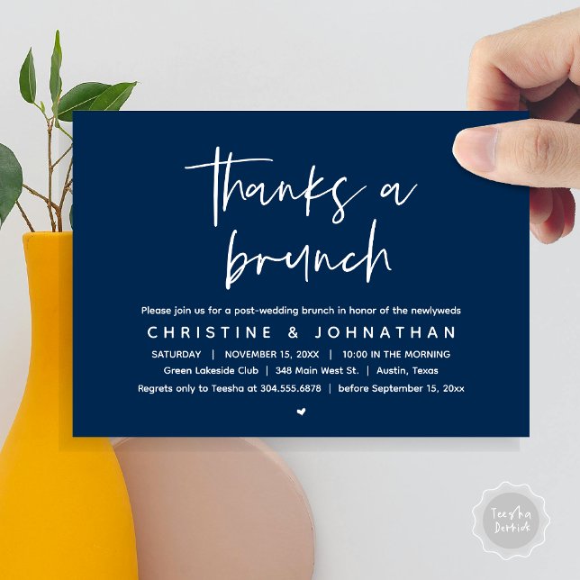 Thanks A Brunch, Modern Post Wedding Celebration Invitation (Thanks a brunch, The Morning After, post wedding celebration invitation card, PDF, Navy Blue)