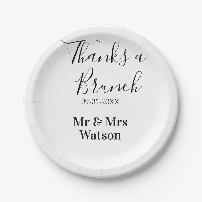 Thanks a brunch post wedding name date simple  paper plate (Front)