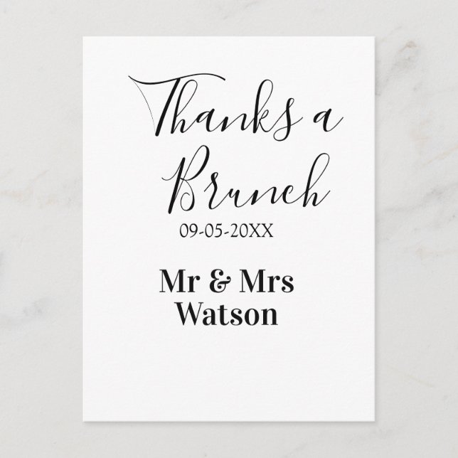 Thanks a brunch post wedding name date simple  postcard (Front)