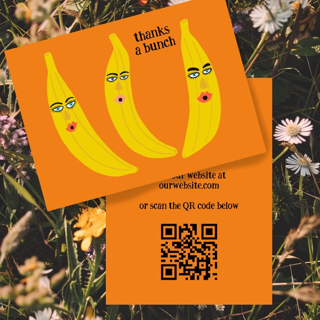 THANKS A BUNCH Funny Bananas ORDER THANK YOU QR Business Card (THANKS A BUNCH Funny Bananas ORDER THANK YOU QR Code Custom Business Card Orange Colorful Bold)