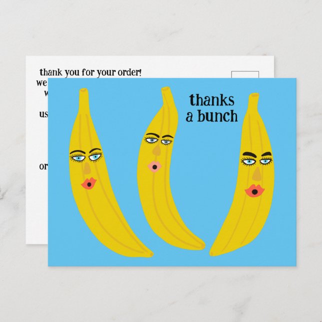 THANKS A BUNCH Funny Bananas ORDER THANK YOU QR Postcard (Front/Back)