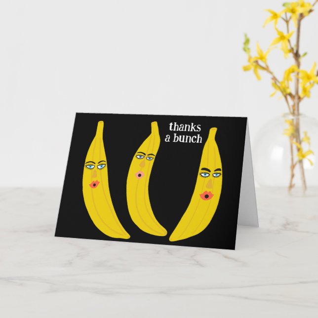 THANKS A BUNCH Funny Bananas Thank you Cute Card (Yellow Flower)