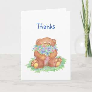 Thanks a Bunch Humour, Teddy Bear Flowers Thank You Card