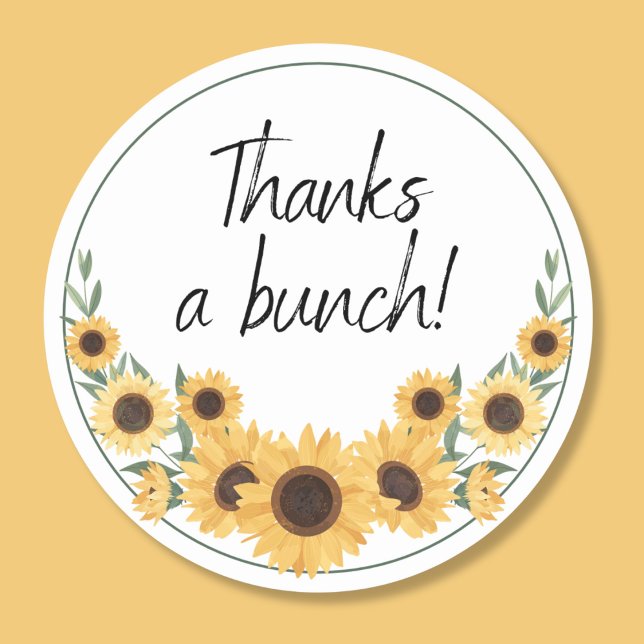 Thanks a Bunch Sunflower Thank You  Classic Round Sticker (Creator Uploaded)