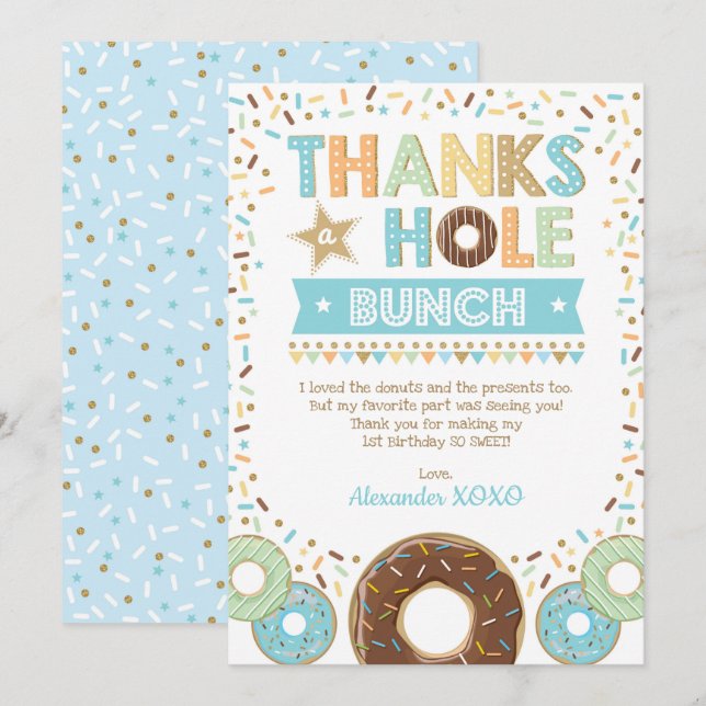 Thanks a Hole Bunch Doughnut Birthday Thank You Ca Invitation (Front/Back)