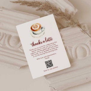 Thanks a Latte Bridal Shower QR Code Watercolor Thank You Card