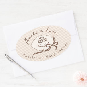Thanks A Latte Cafe Bebe Coffee Bow Baby Shower Oval Sticker