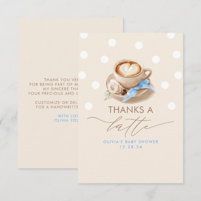 Thanks a Latte Coffee Themed Thank You Card (Front/Back)
