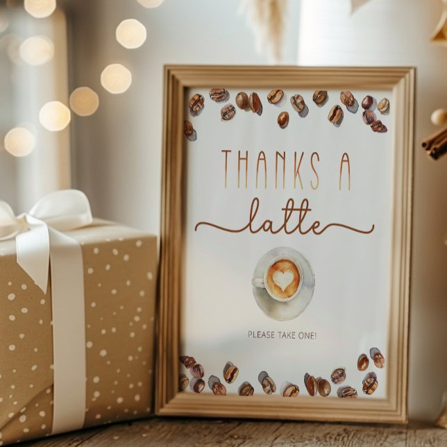 Thanks A Latte Favour Sign Coffee Theme Baby Showe (Favor Table Sign)