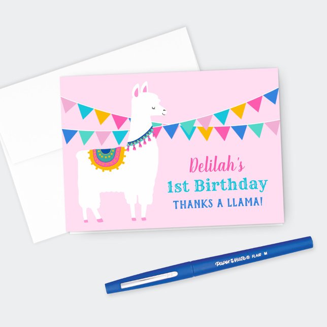 Thanks a Llama Pink Birthday Party Thank You (Creator Uploaded)