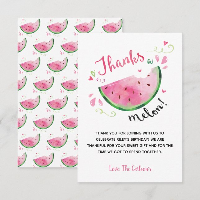 Thank's a Melon 1st Birthday Thank You Card (Front/Back)