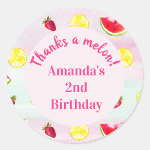 Thanks a Melon! Fun Pink Kids Watermelon Birthday Classic Round Sticker