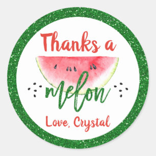 Thanks a Melon Glitter Watermelon Thank You Classic Round Sticker