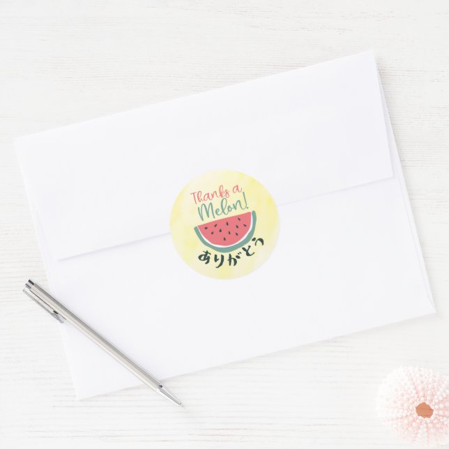 Thanks a Melon Kawaii Funny Watermelon Japanese Classic Round Sticker (Envelope)
