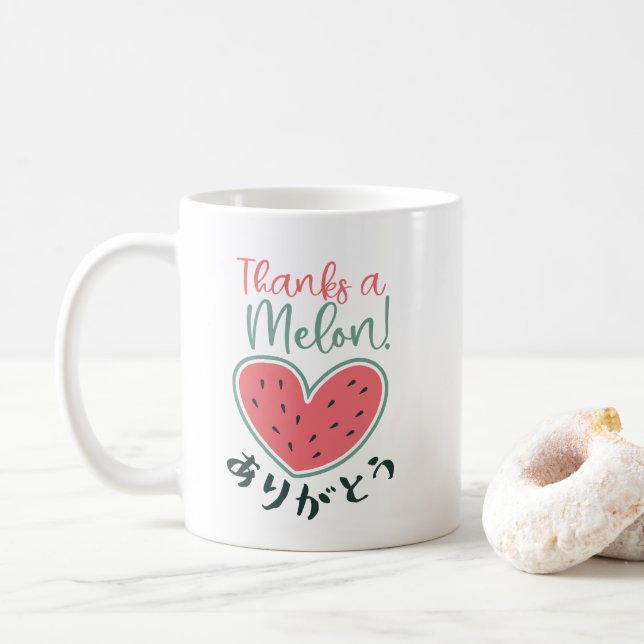 Thanks a Melon Kawaii Heart Watermelon Japanese Coffee Mug (With Donut)