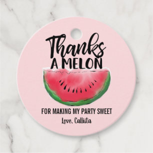 Thanks a Melon Quote Red Watermelon Watercolor Favour Tags