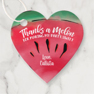 Thanks a Melon Quote Red Watermelon Watercolor Favour Tags