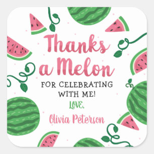 Thanks A Melon Sticker, Watermelon Square Sticker