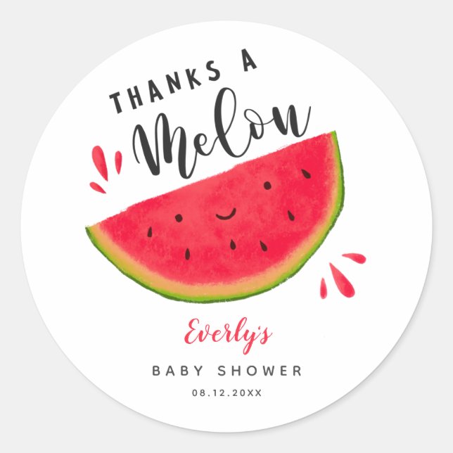 Thanks a Melon Watermelon Baby Shower Favour Classic Round Sticker (Front)