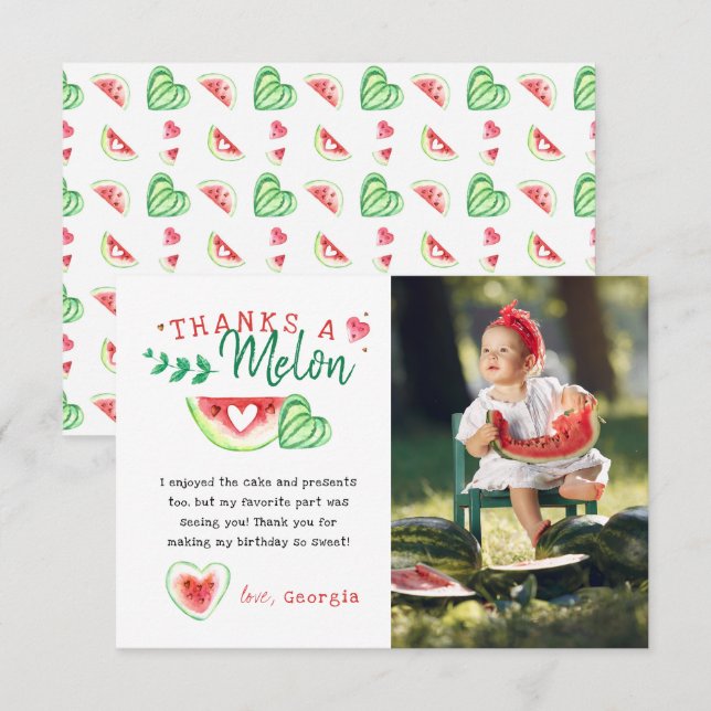 Thanks A Melon | Watermelon Birthday Thank You Card (Front/Back)