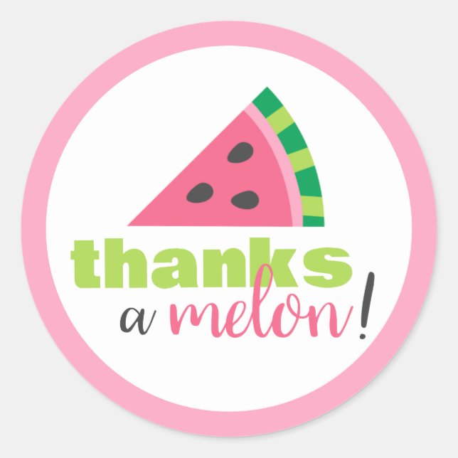 Thanks A Melon Watermelon Birthday Thank You Classic Round Sticker (Front)
