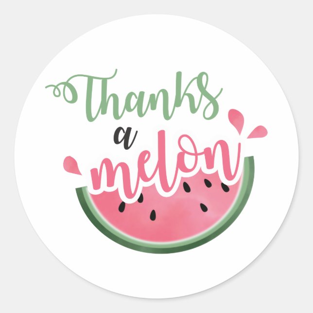 Thanks a Melon Watermelon first birthday Thank You Classic Round Sticker (Front)