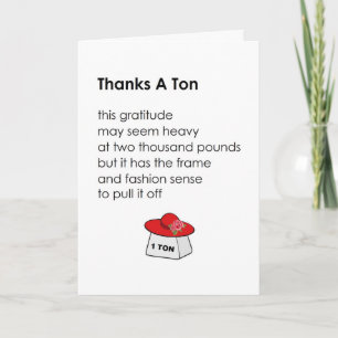 Thanks A Tonne - a funny thank you poem