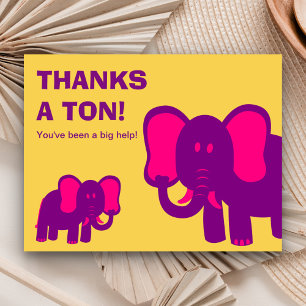 Thanks A Tonne   Cute Pink Elephants Thank You Postcard