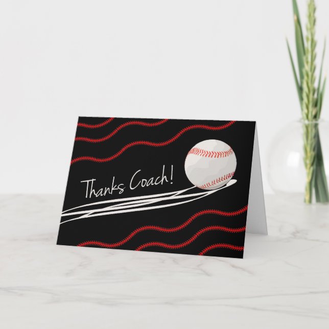 Thanks Baseball Coach, Fast Ball & Stitches Thank You Card (Front)