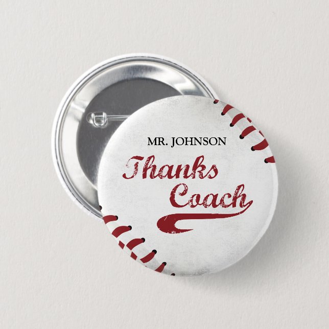 Thanks Baseball Coach Large Grunge Baseball 6 Cm Round Badge (Front & Back)