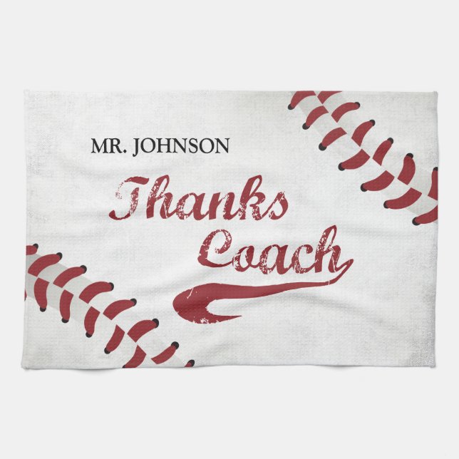 Thanks Baseball Coach Large Grunge Baseball Tea Towel (Horizontal)